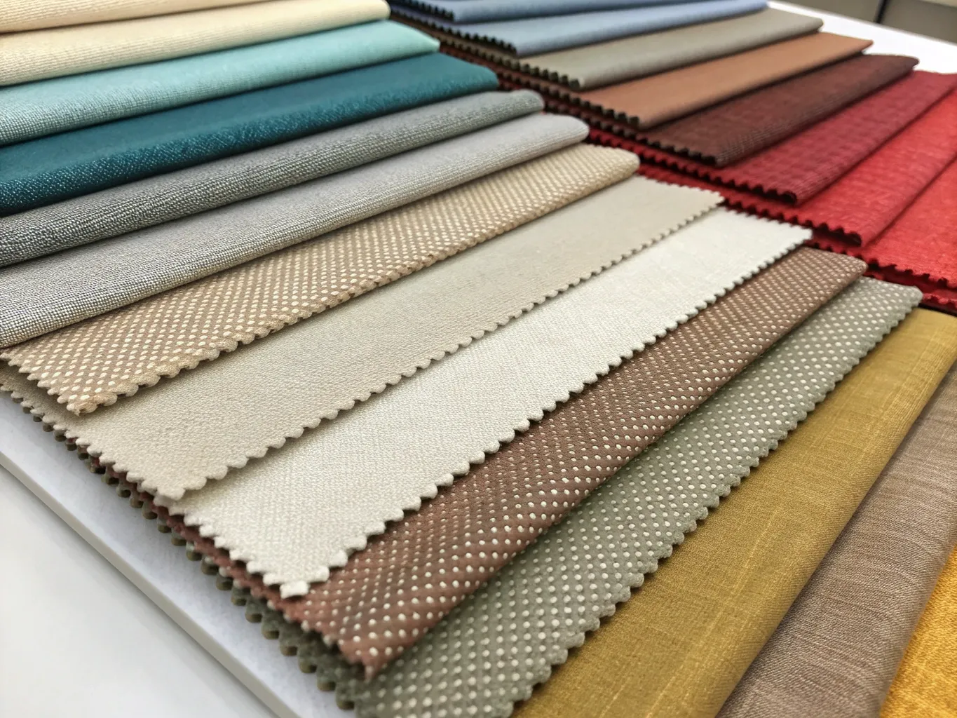 Various fabric samples displayed for blind selection